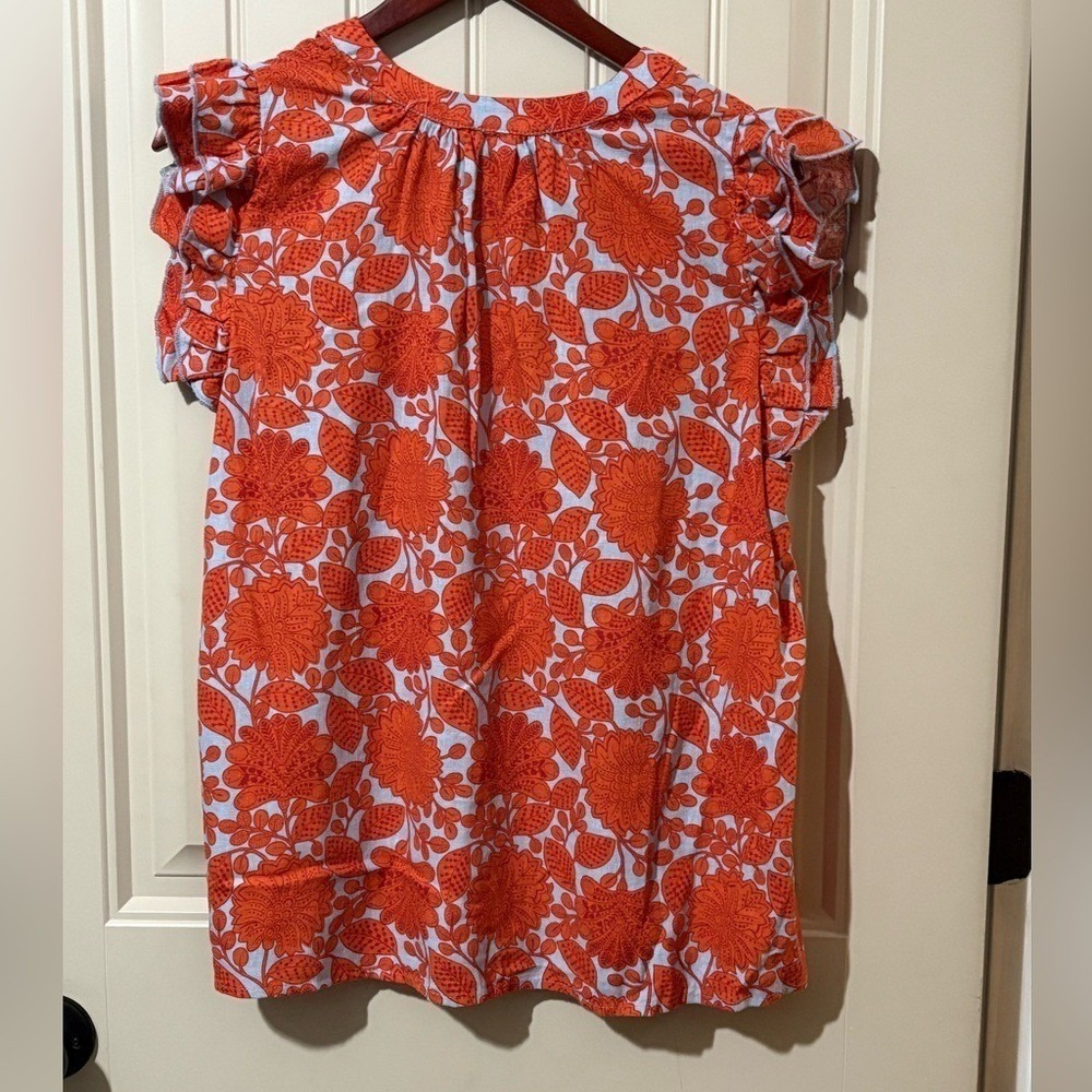 Philosophy Orange/Blue Floral Flutter Sleeve Printed Top Shirt NWT - Picture 6 of 11